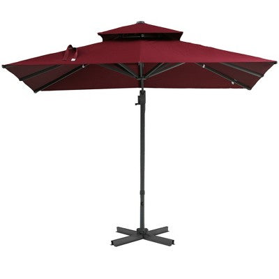 COWLOWN Red 10ft Offset Patio Umbrella with Cross Base, Cantilever Hanging Outdoor Umbrella, 360¡ã Rotation & Adjustable Tilt for Garden, Poolside