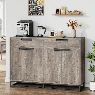 55 Inch Buffet Kitchen Cabinet, Large, Modern sideboard with 2 drawers and 4 Doors, Bar Buffet Table for Kitchen and Dining Room