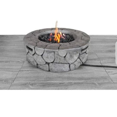 Compact Fiber Reinforced Concrete Outdoor Fire Pit with Stainless Steel Burner and Propane Compatibility