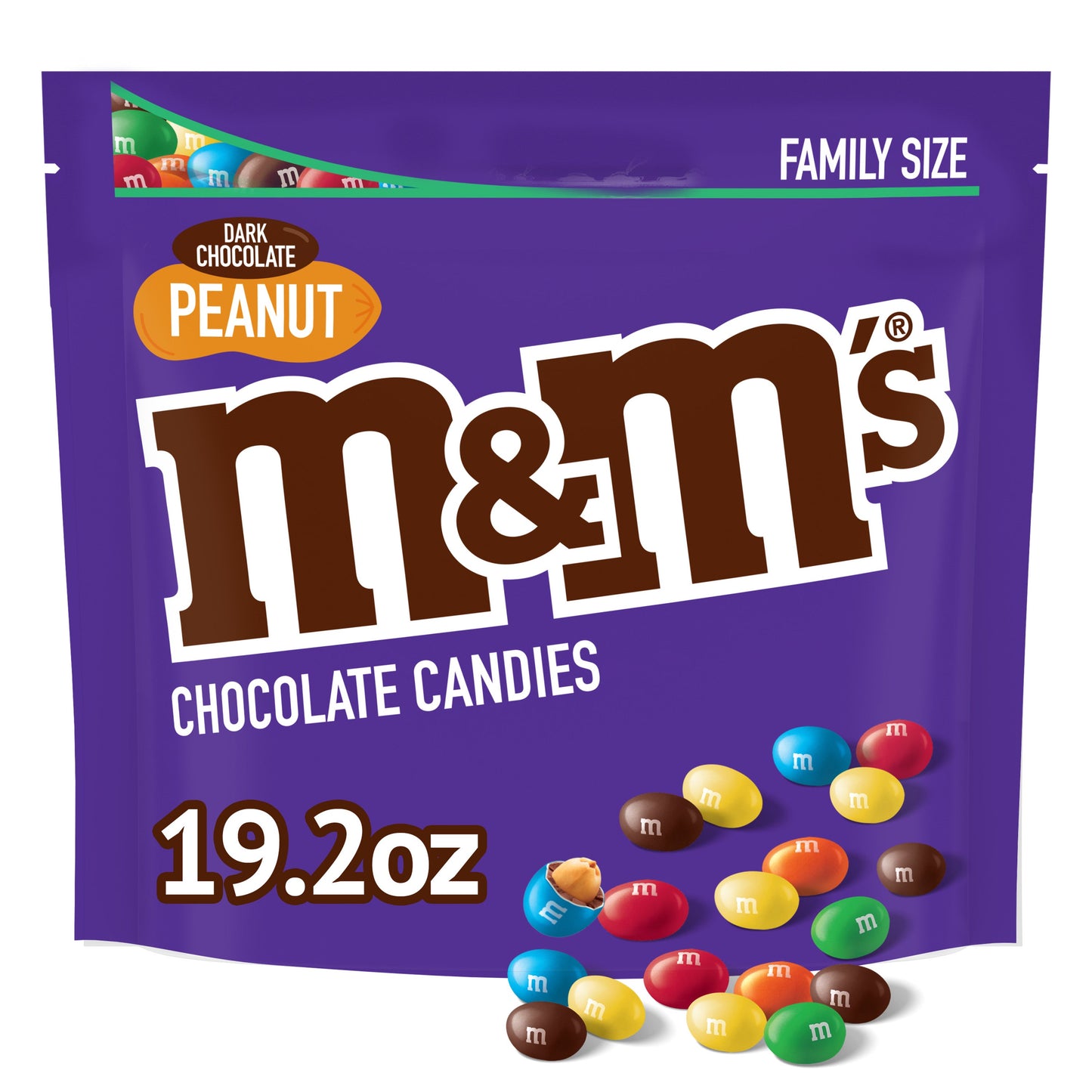 M&Ms Peanut Dark Chocolate Candy, Family Size - 19.2Oz Bag