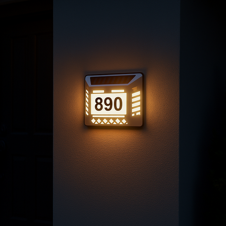 Solar LED Address Sign – Waterproof House Number Plaque, Customizable Numbers & Letters, Auto Dusk-to-Dawn Light, 8.1 x 6.9 Inches