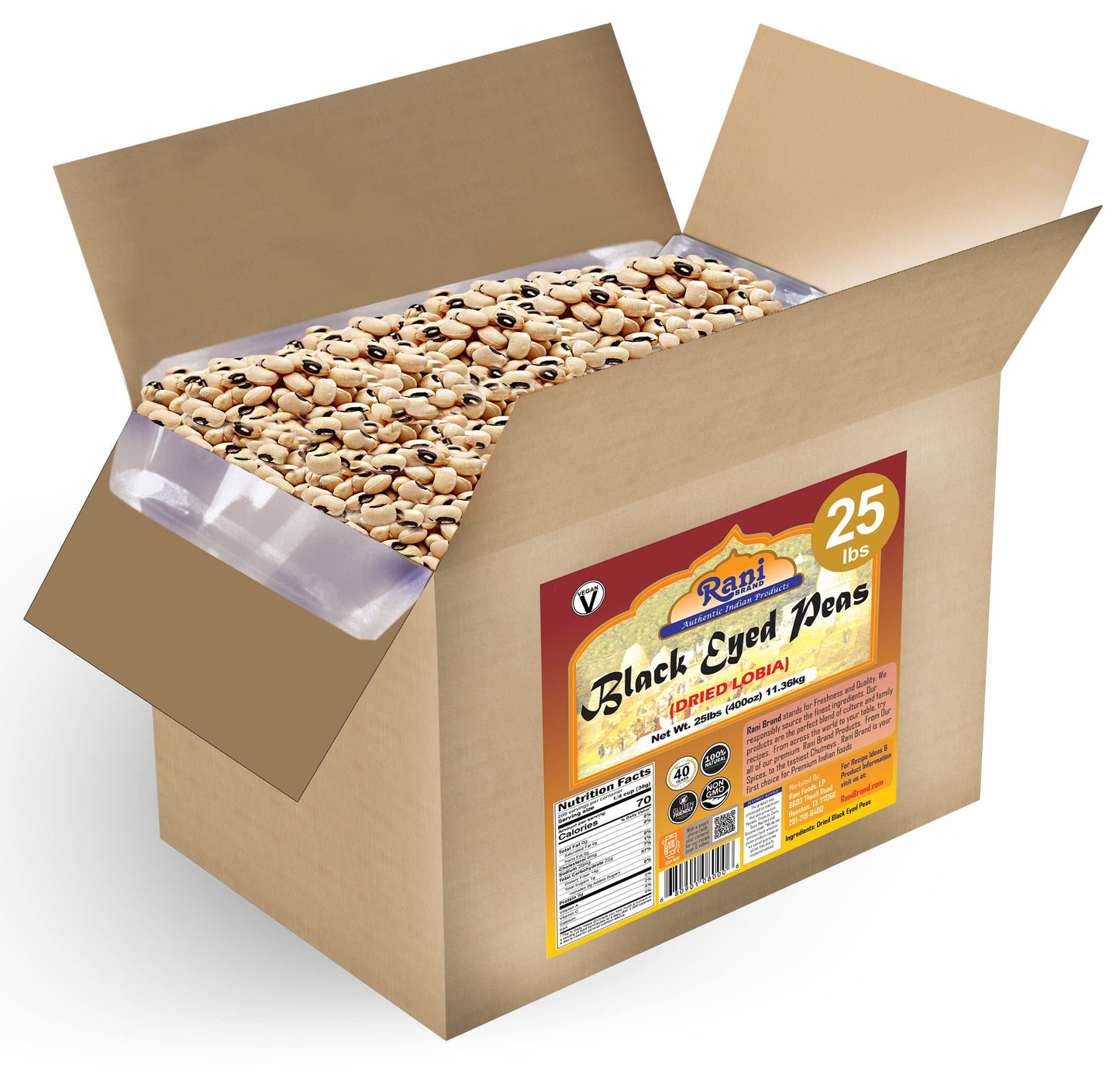 Rani Black Eyed Peas, Dried (Lobhia) 400Oz (25Lbs) 11.36Kg Bulk Box ~ All Natural | Vegan | Gluten Friendly | Product Of Usa