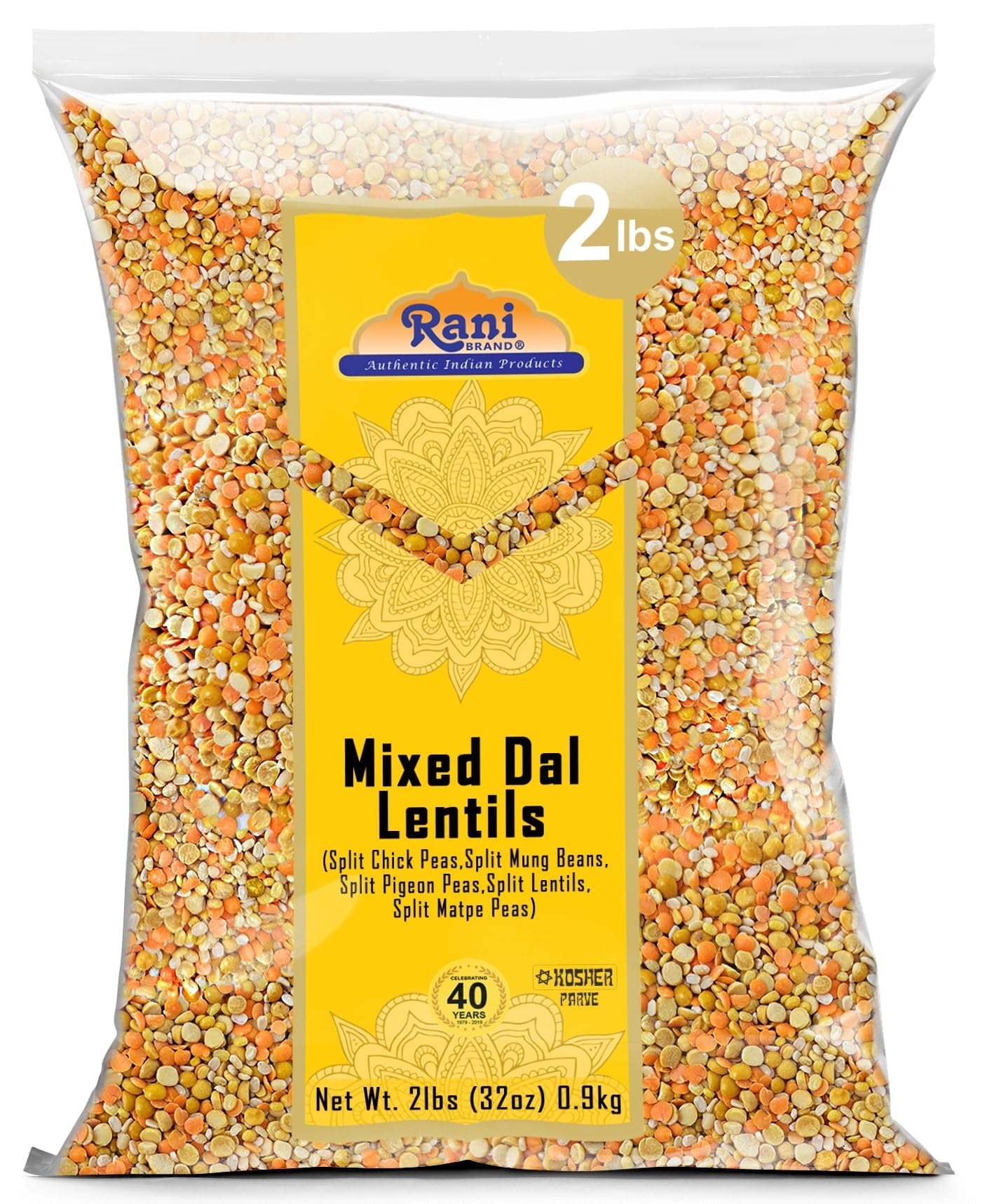 Rani Mixed Dal (Chana Dal, Moong Dal, Toor Dal, Masoor Dal, Urad Dal) 32Oz (2Lbs) 908G ~ All Natural | Gluten Friendly | Non-Gmo