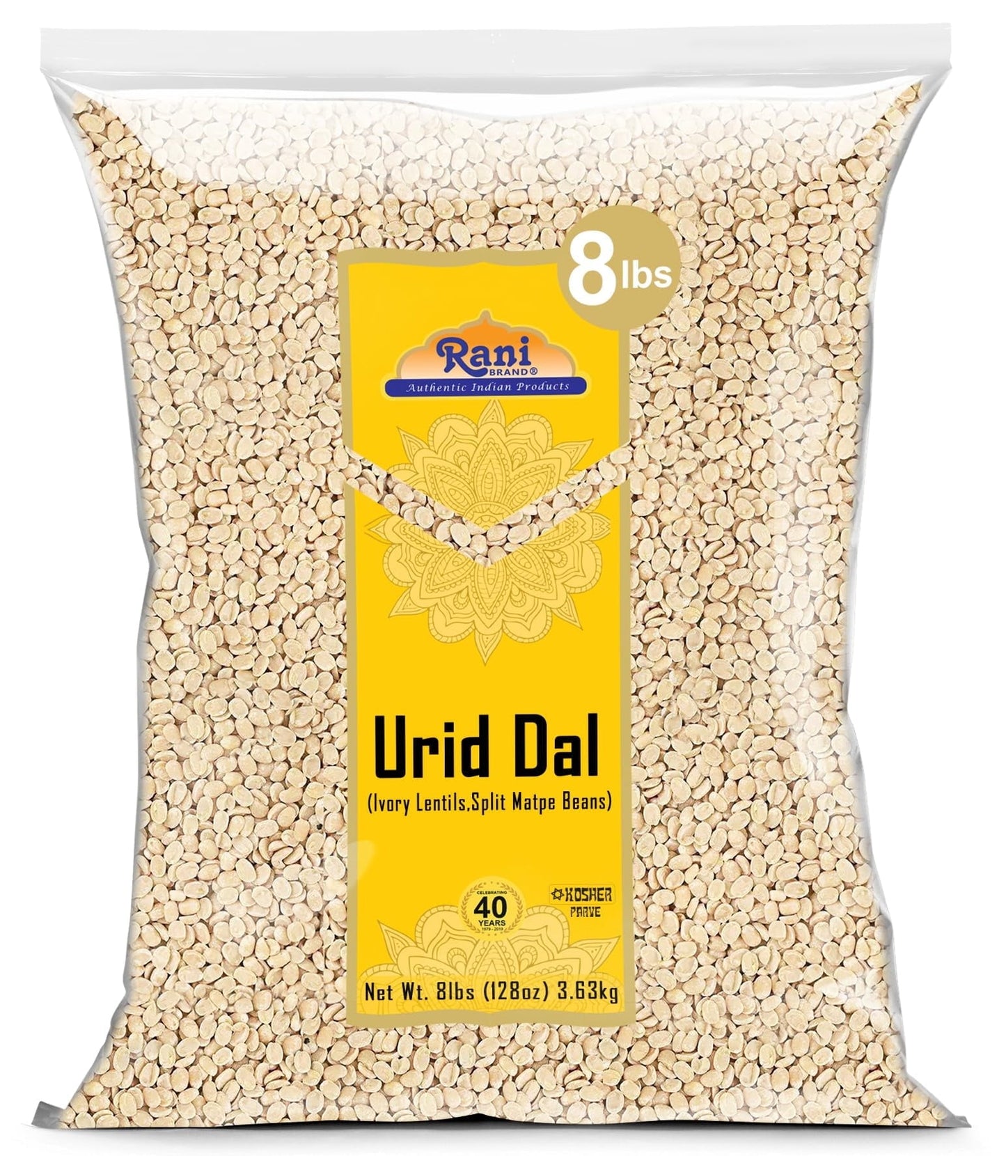 Rani Urid/Urad Dal (Split Matpe Beans Skinless) Indian Lentils 128Oz (8Lbs) 3.63Kg Bulk ~ All Natural | Gluten Friendly | Non-Gm