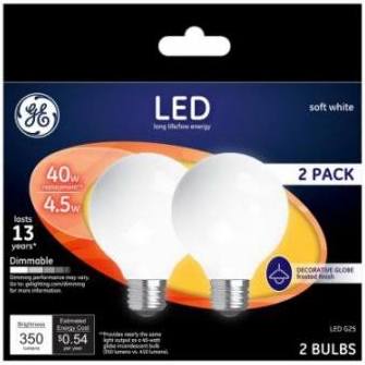 Ge Lighting 234684 45W General Electric G25 Led Bulb  Soft White - 350 Lumens & Pack Of 2