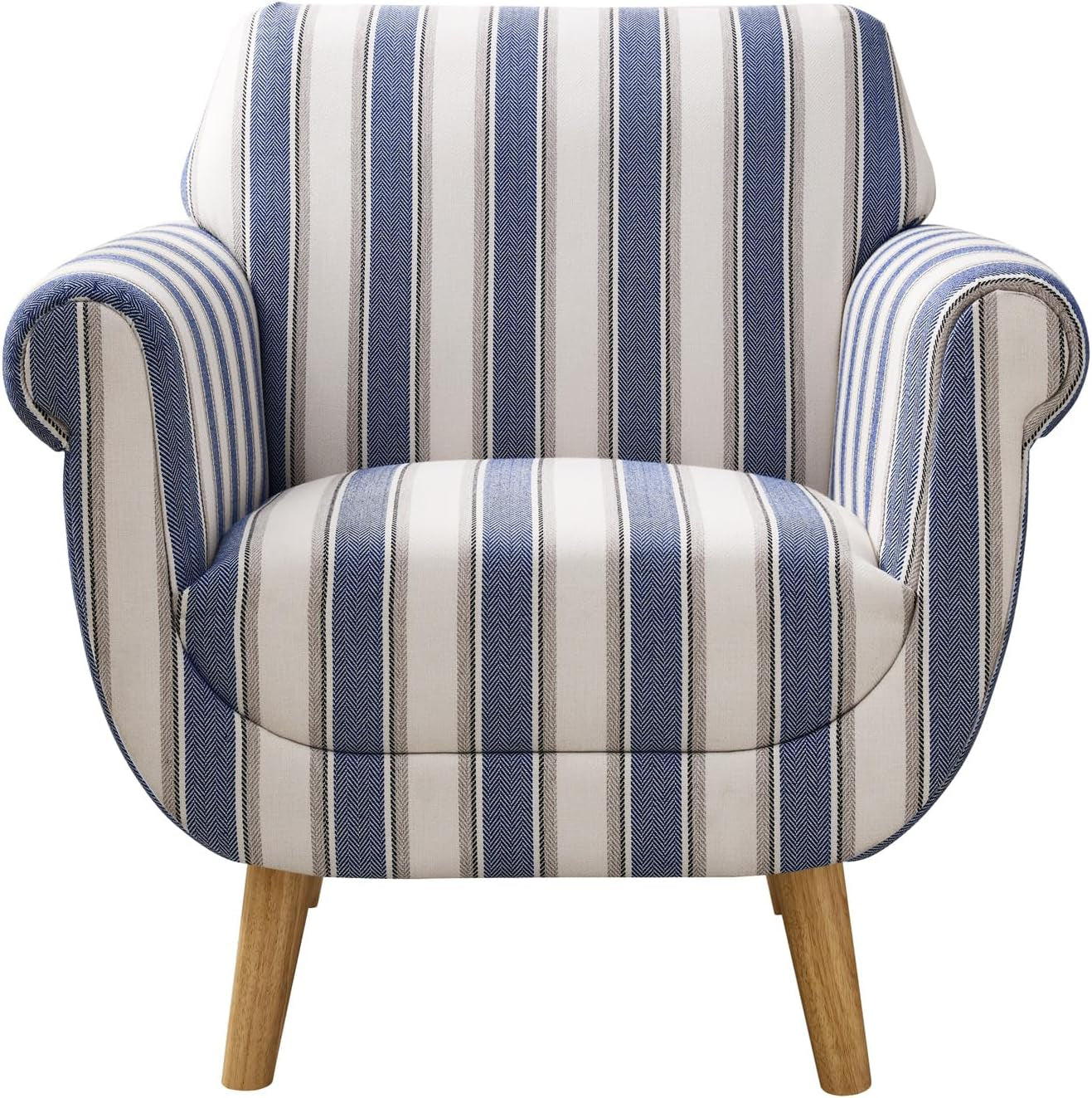 Mid-Century Accent Chair with Stripe Pattern, Modern Linen Fabric Armchair with Wood Legs, Club Chair for Living Room, Comfy Upholstered Side Chairs for Bedroom, Reading, Small Place (Navy)