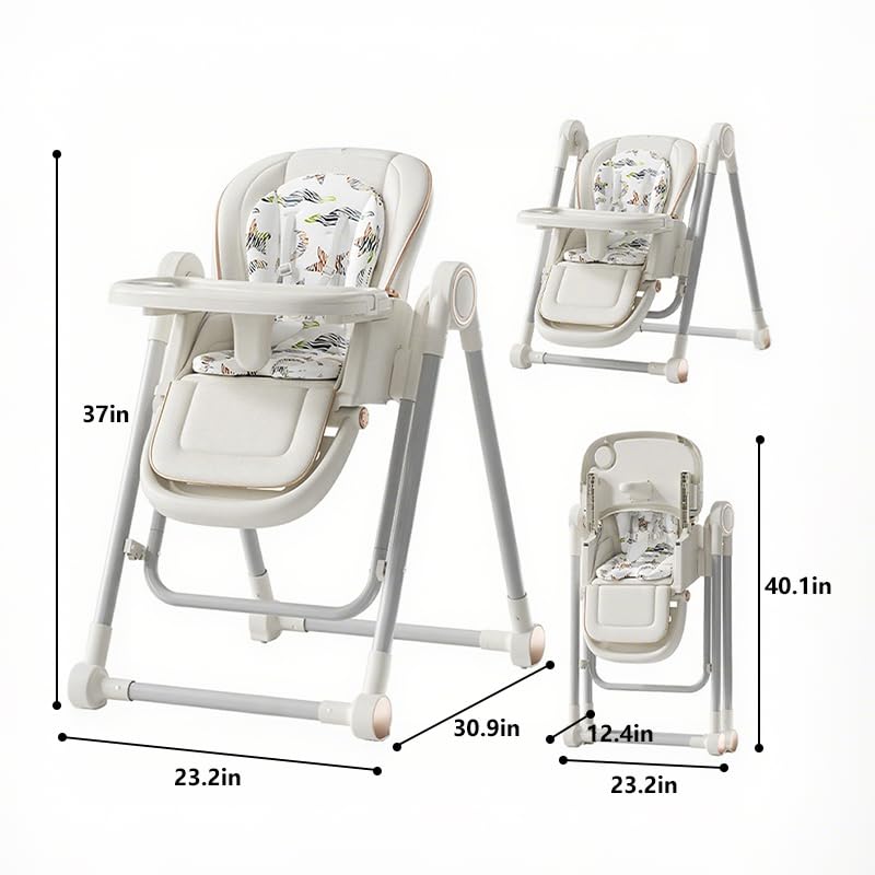 Baby High Chair,High Chairs for Babies and Toddlers,Adjustable 2-in-1 Baby High Chair,Portable Highchair for 1+ Years/Detachable PU Cushion/Locking Wheels KKK