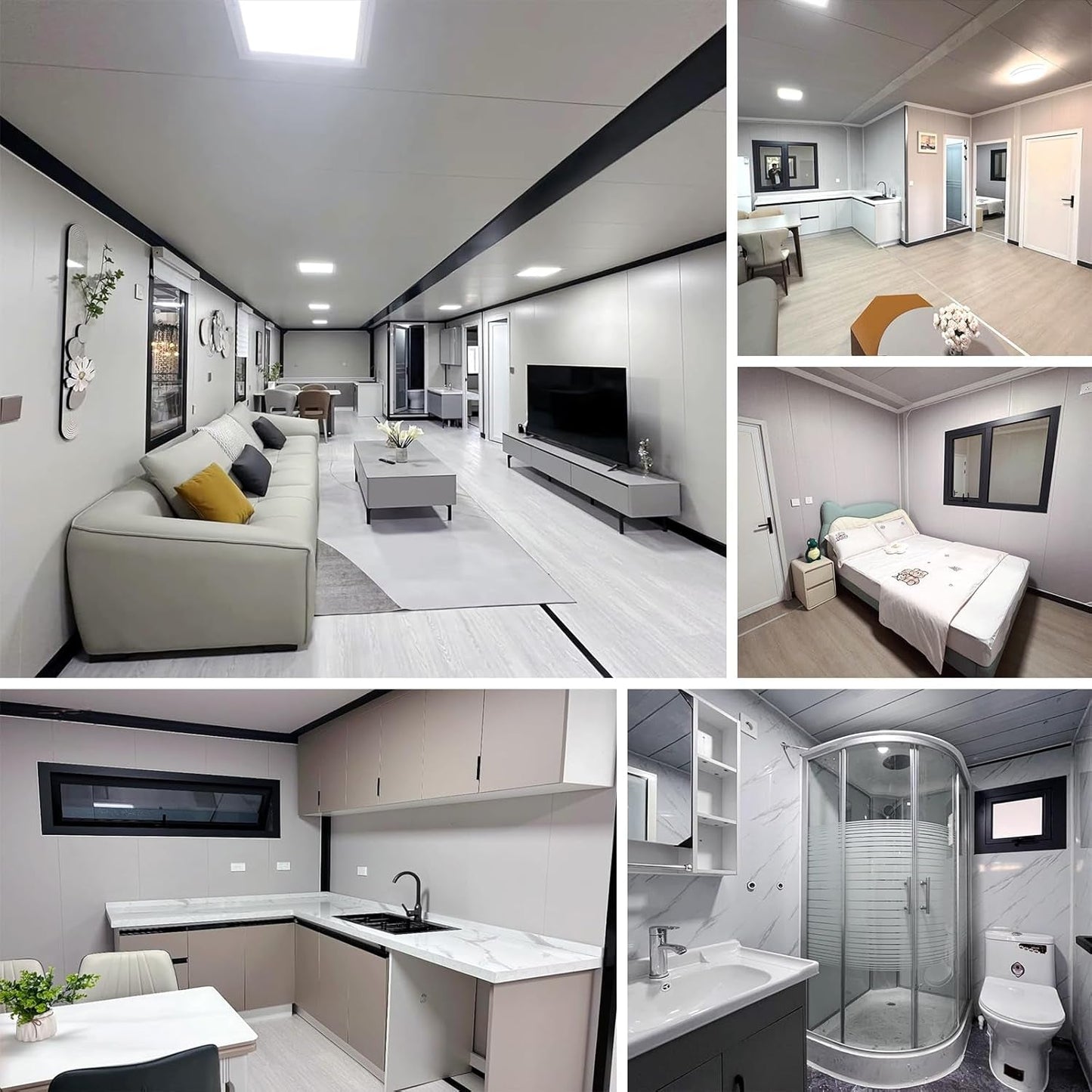 Prefab Tiny Homes to Live in for Adults,20&40 FT Portable Mobile Foldable Expandable Prefabricated Modular Container Cabin Kit Small House for Sale with 2 3 4 Bedrooms and Fully Bathroom Kitchen