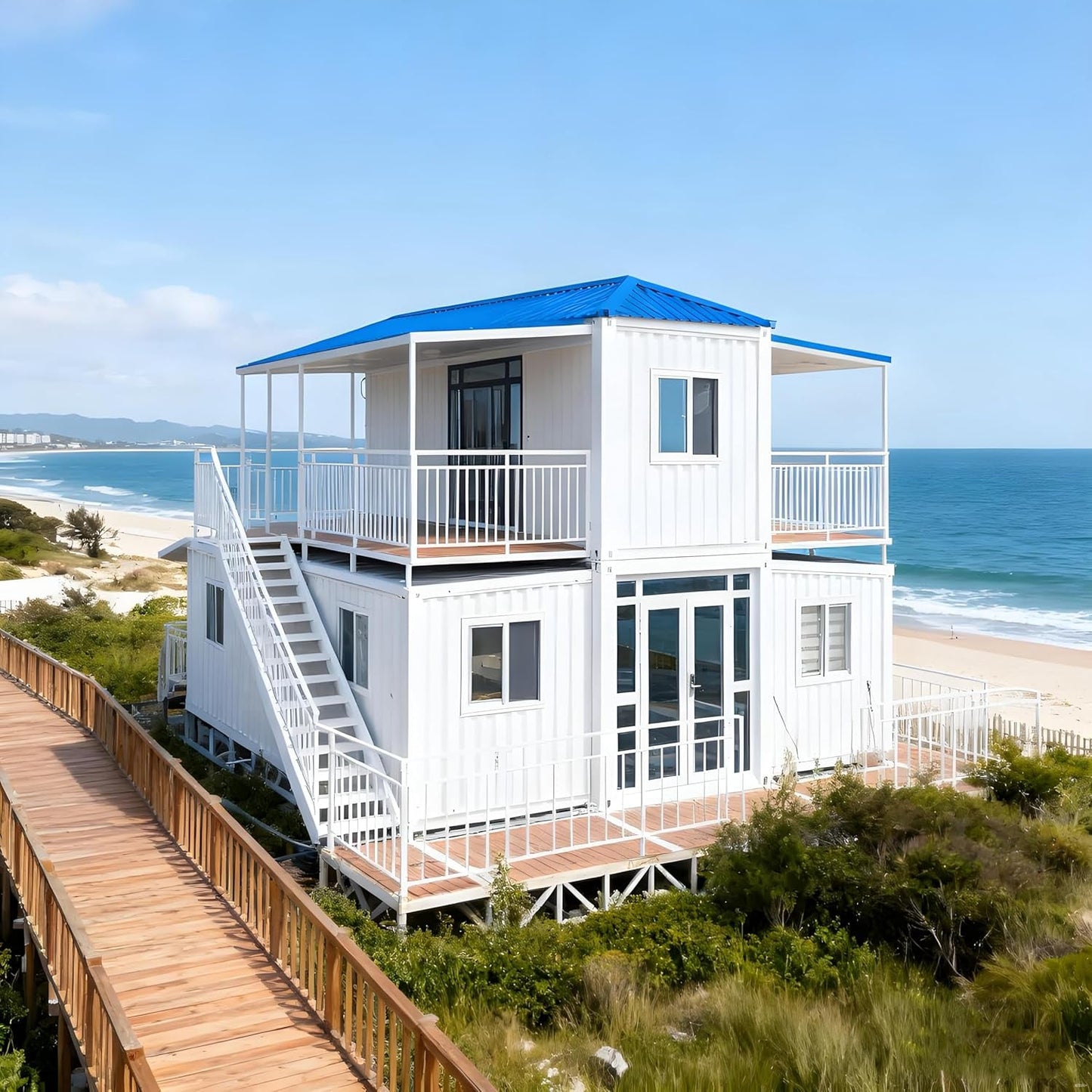 Luxury 2 Story Prefab Tiny Houses Portable Tiny Home to Iive in for Adults with 2/4 Bedrooms, Kitchen, Bathroom, Expandable Container Home Modular House for Family,Backyard,Or Vacation Use