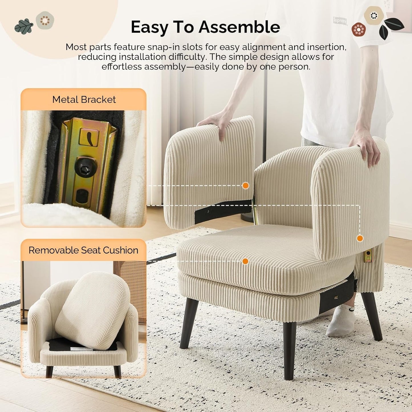 30.3" Wide Modern Barrel Accent Armchairs Set of 2 with Track Armrest, Solid Wooden Legs, Comfy Upholstered Club Chairs, Single Home Sofa for Living Room, Bedroom, Reading Room, Corduroy Beige