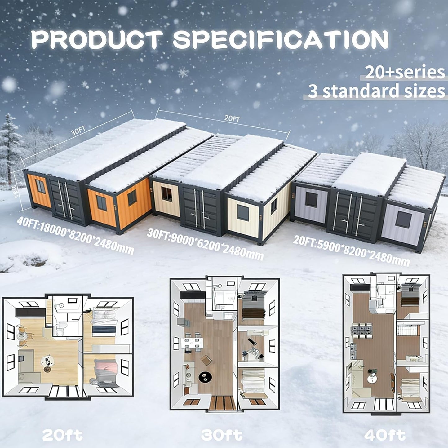 Expandable Modular Tiny House to Live in for Adults 20Ft Container House, Portable Foldable Prefab Tiny Home for Sale with Bedroom Bath & Kitchen, Customized Cabin Kit Outdoor Living Home