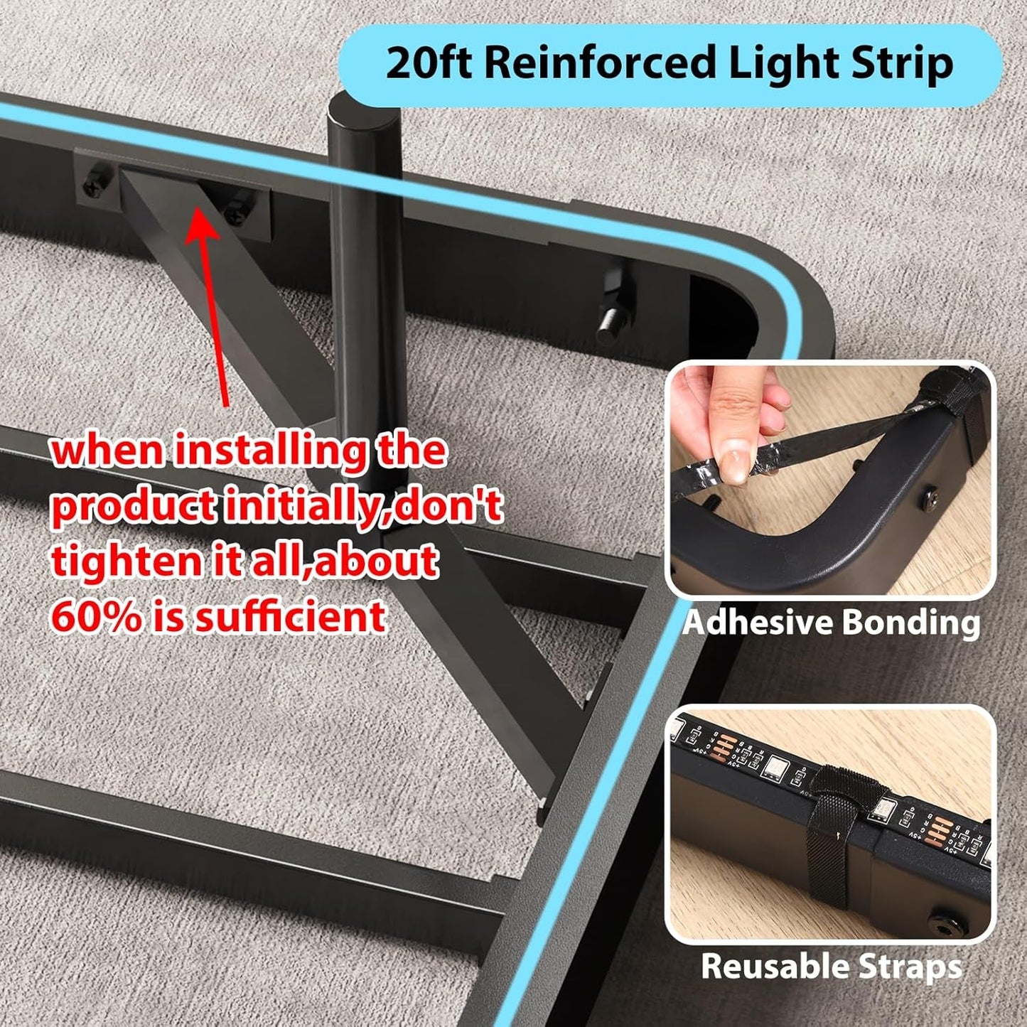 Full Size Floating Bed Frame with Charging Station, Modern Metal Platform Bed Frame with LED Light, Easy Assembly, Black