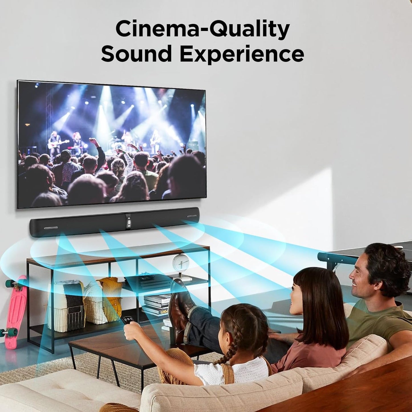 Sound Bar for Smart TV,90W Soundbar with Bluetooth/Arc/Optical/Aux Connect, Auto Volume Boost, 3 Customizable Equalizer Modes, 2 in 1 Detachable Soundbar for Tv/Pc/Gaming/Projectors