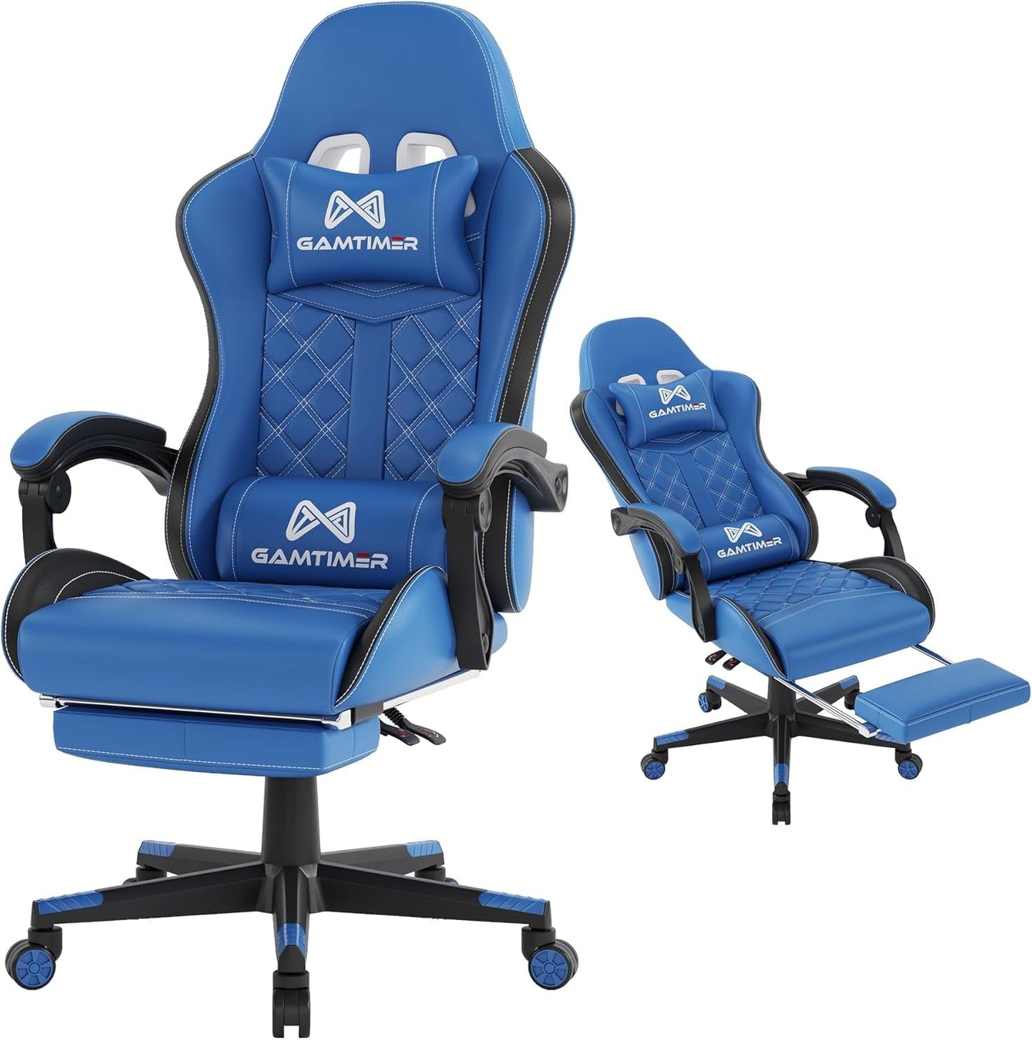 Office Chair, 400 Lbs Adult Chair, High Back Computer Chair with Footrest and Linked Armrests, Office Video Game Chair with Lumbar Support (Blue)