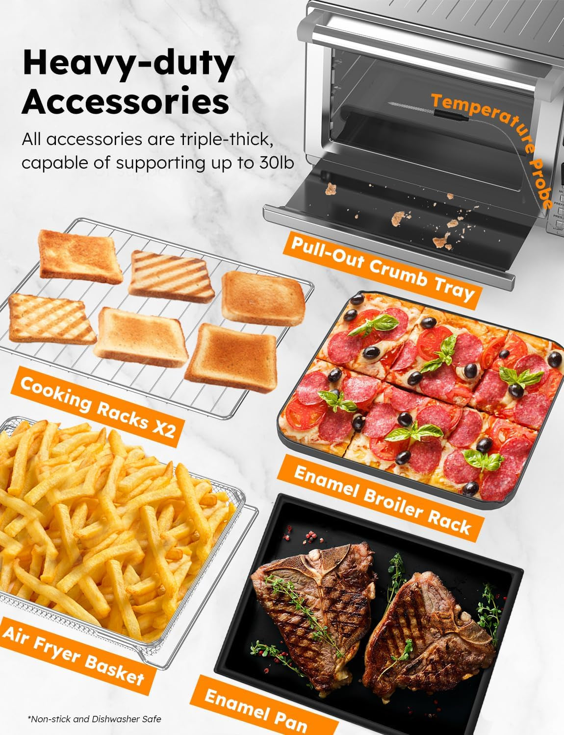 Bravo Pro Smart Toaster Oven Countertop, True Air Fryer Combo W/Improved 100% Convection, 35% Crispier, 112 Presets, Customizable Pizza Zones, Integrated Probe, PFAS Free, 30QT, Stainless Steel