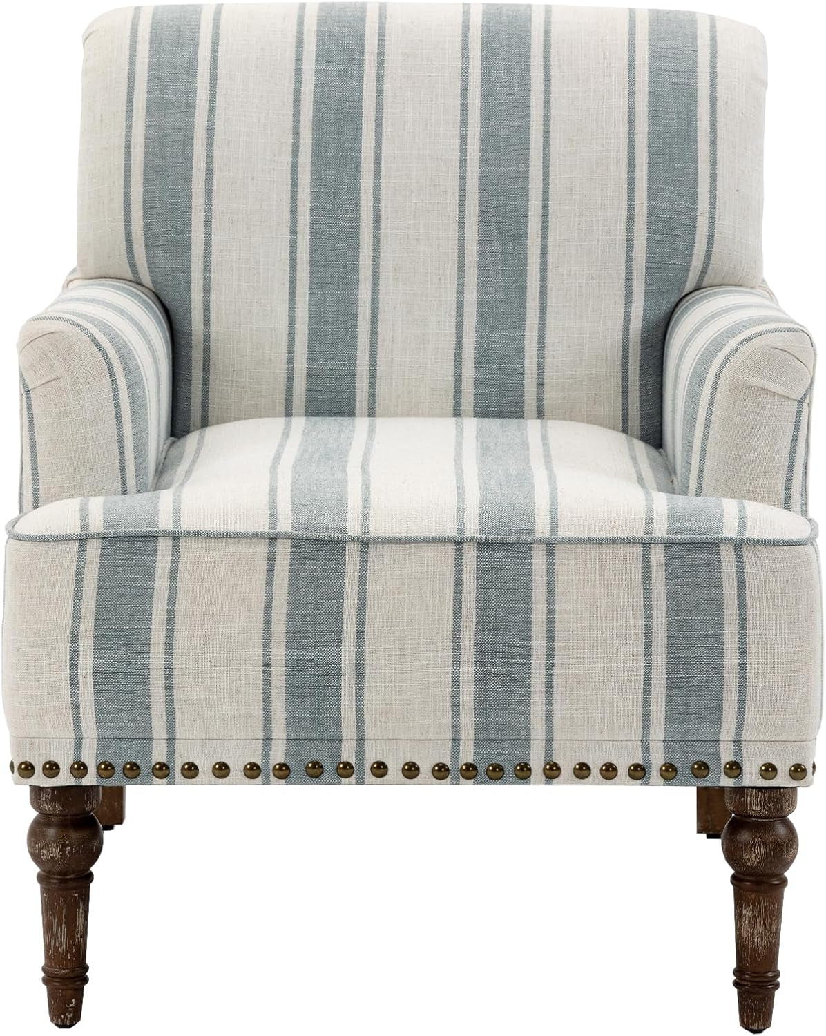 Stripe Accent Chair, Living Room Arm Chairs Modern Nailhead Trim Club Armchair with Wood Legs, Comfy Upholstered Sofa Lounge Seat Reading Seat Bedroom Side Seating for Home Office, Blue