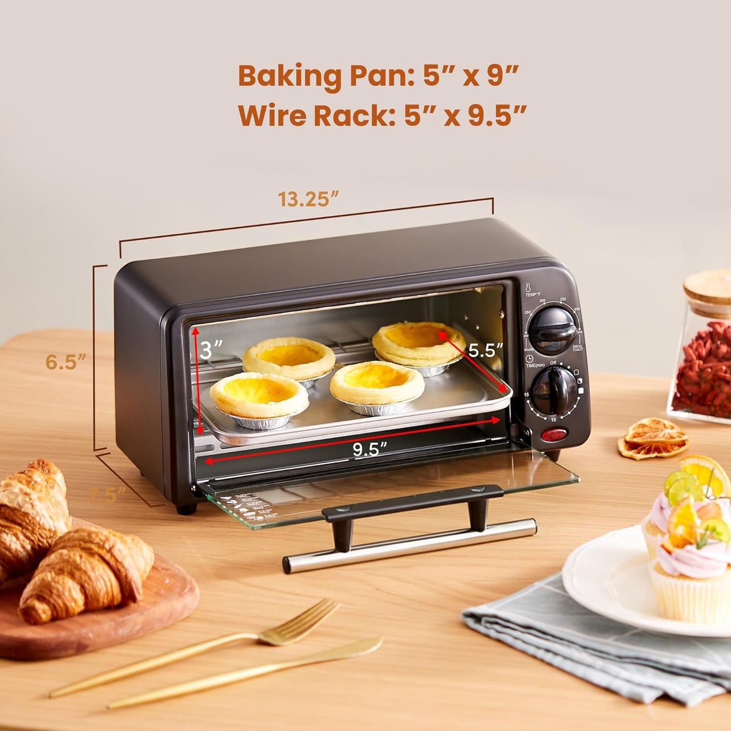 ETO236 Personal Compact 2 Slice Countertop Toaster Oven with 15 Minute Timer & Adjustable Temperature, Bake, Broil, & Toast, Black