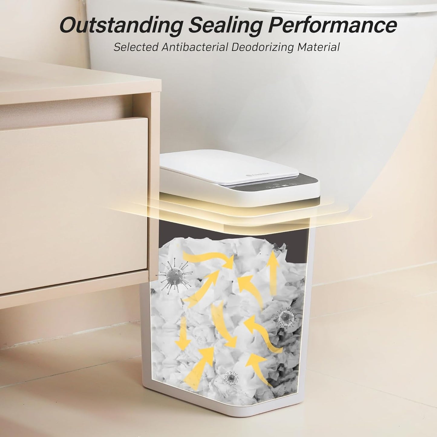 Bathroom Garbage Can with Lid, 2.6 Gallon Diaper Trash Can, Automatic Trash Cans Touchless, Slim Waterproof Smart Commercial Trash Can for Bedroom, Bathroom, Office, Living Room, Toilet, RV