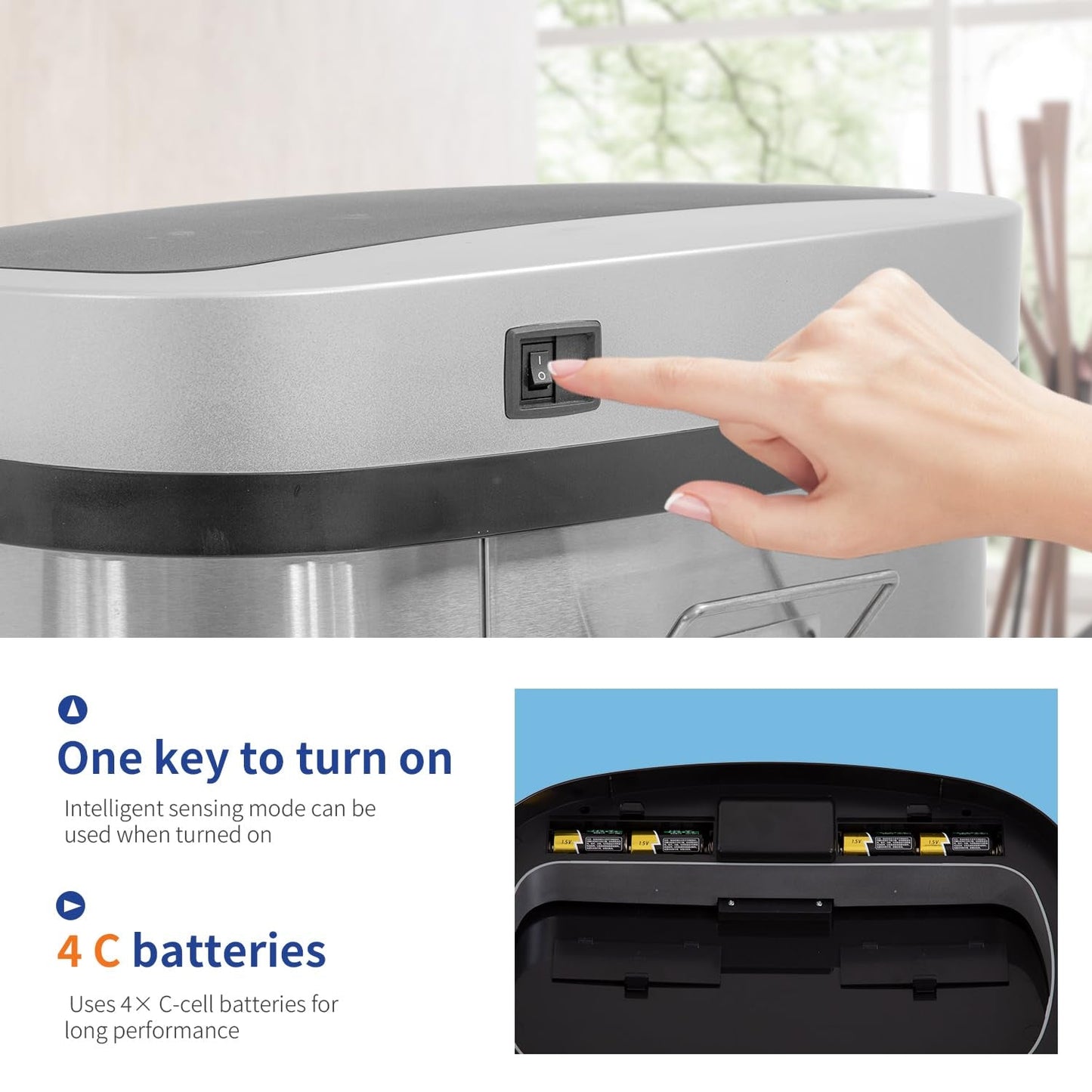 | 13 Gallon Trash Can with Lid | Automatic Touchless Garbage Can | Odor Control | Modern Oval Design | Easy to Clean | Stainless Steel | Fits Any Kitchen, Bathroom, Office or Home