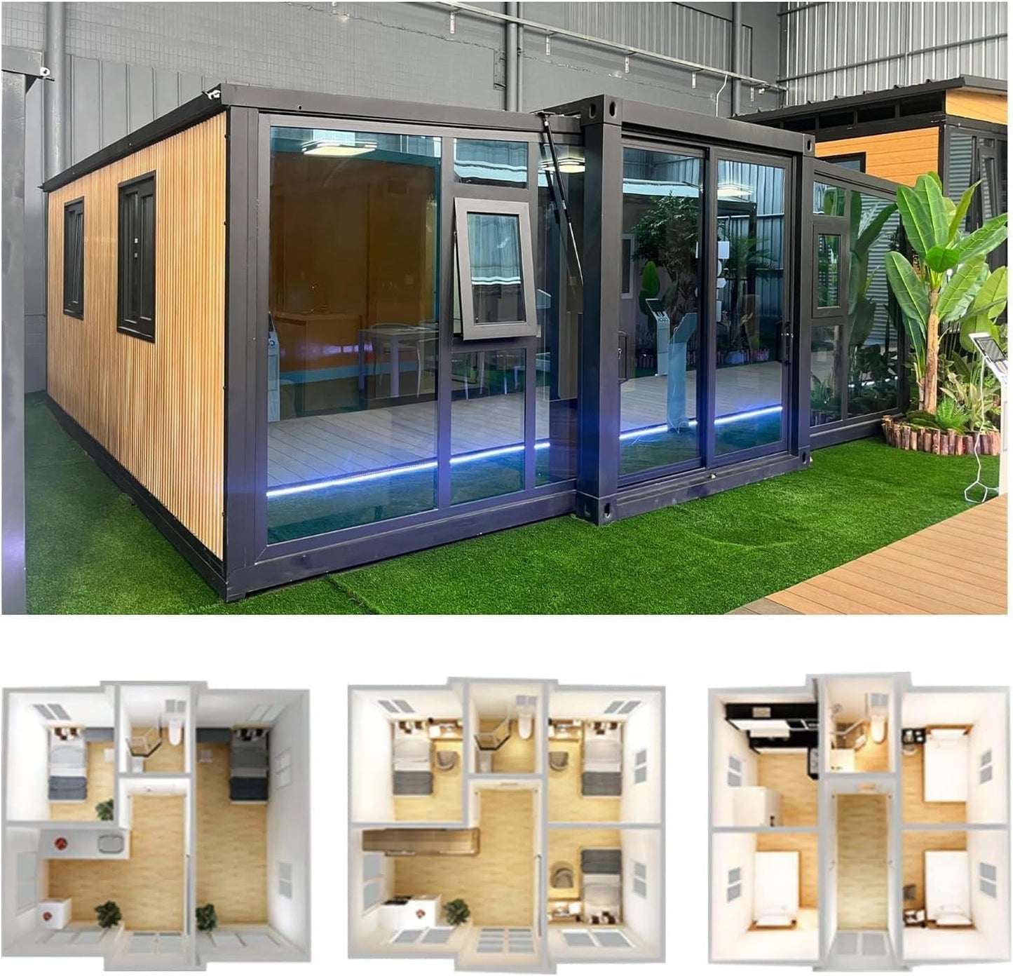 Prefab Tiny Homes for Sale, Extendable Container House Casas Prefabricadas Para Vivir 20Ft 40Ft Foldable Modular House with 2-3 Bedrooms, Kitchen and Bathroom Tiny Houes to Live in for Adults