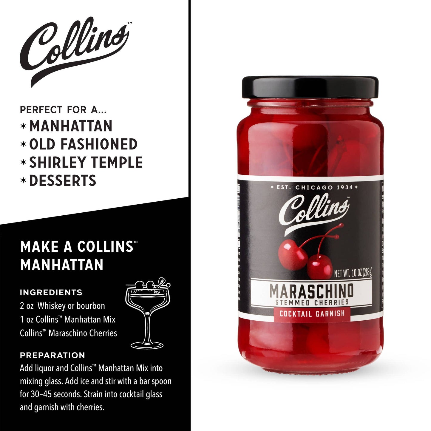 Stemmed Maraschino Cherries Cocktail Garnish 10 oz