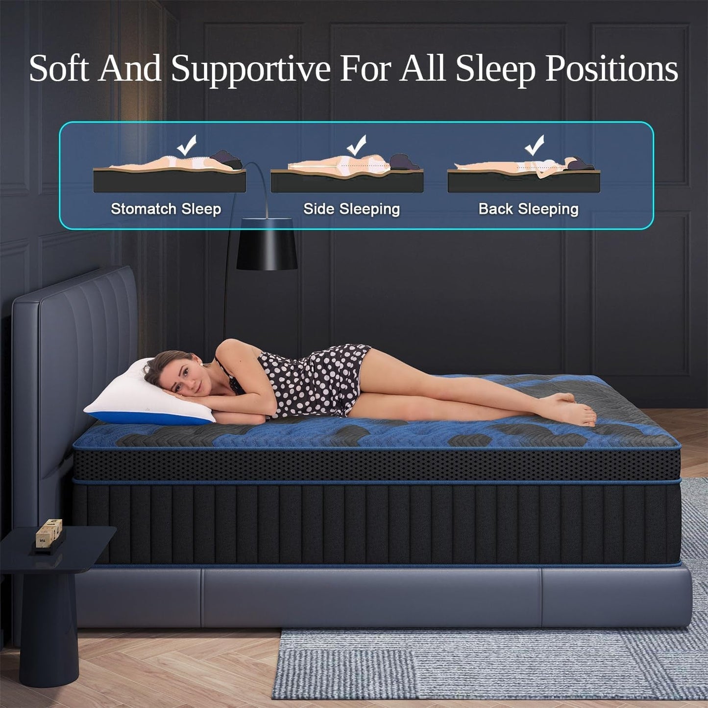 Queen Mattress 14 Inch, Hybrid Mattresses Medium Firm with Gel Memory Foam & Pocketed Coils, Motion Isolation, Certipur-Us Certified, Pressure Relief for Silent Sleep