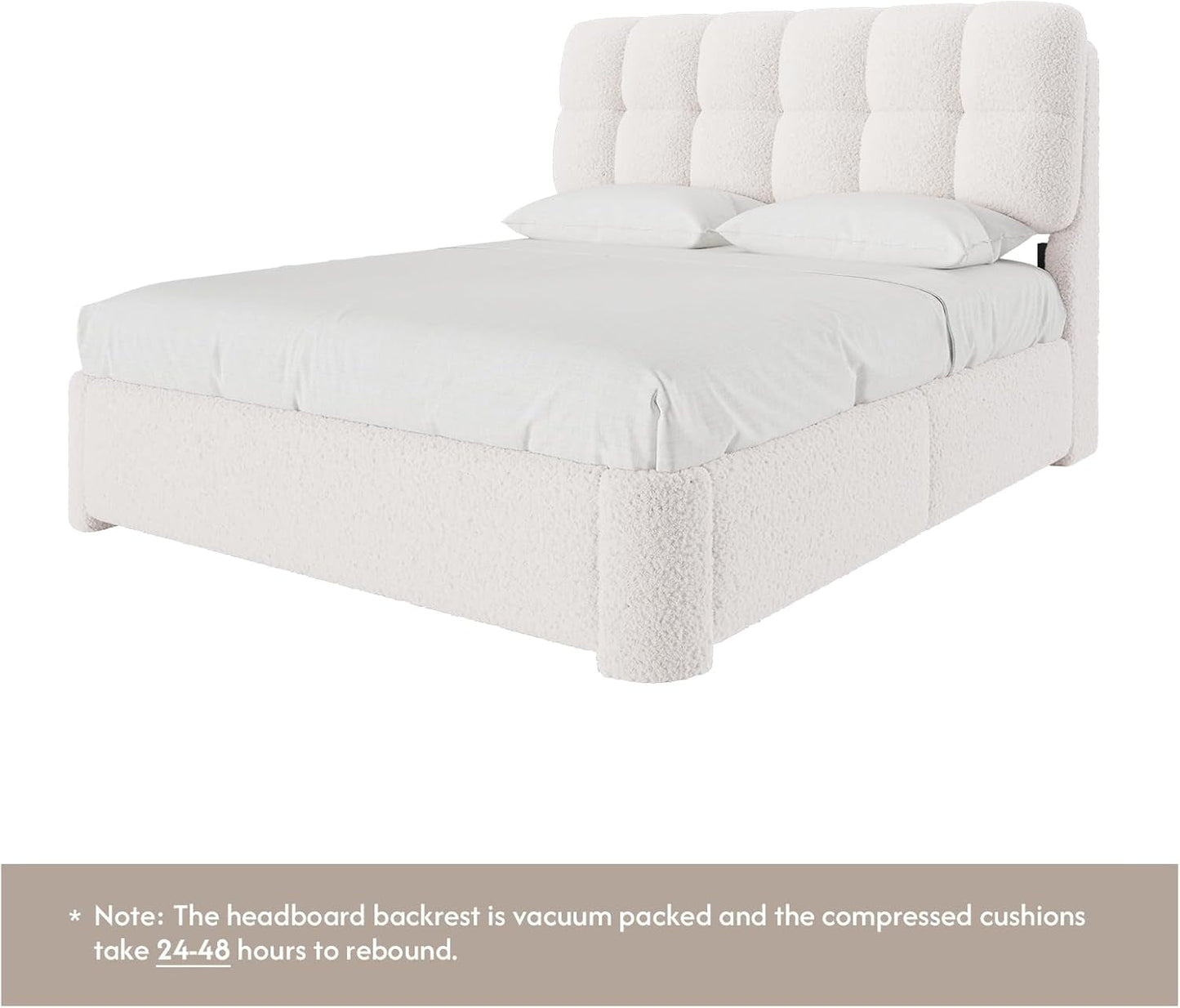 Boucle Full Size Bed Frame with Headboard, Modern Upholstered Platform Bed Frame Full with Rounded Corners, Soft Cloud Beds, Wood Slats Support, No Box Spring Needed, Easy Assembly, Cream
