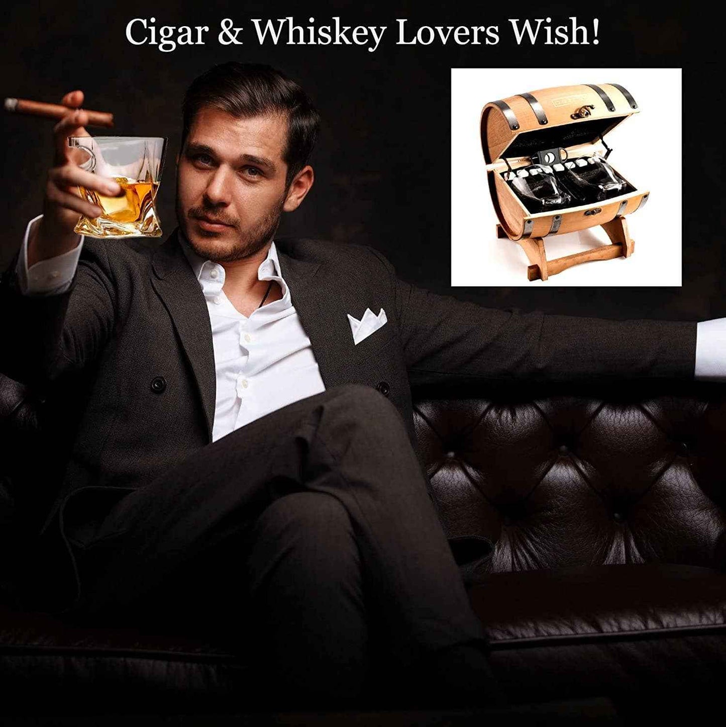 Whiskey Glasses and Accessories In Whiskey Barrel Gift Box