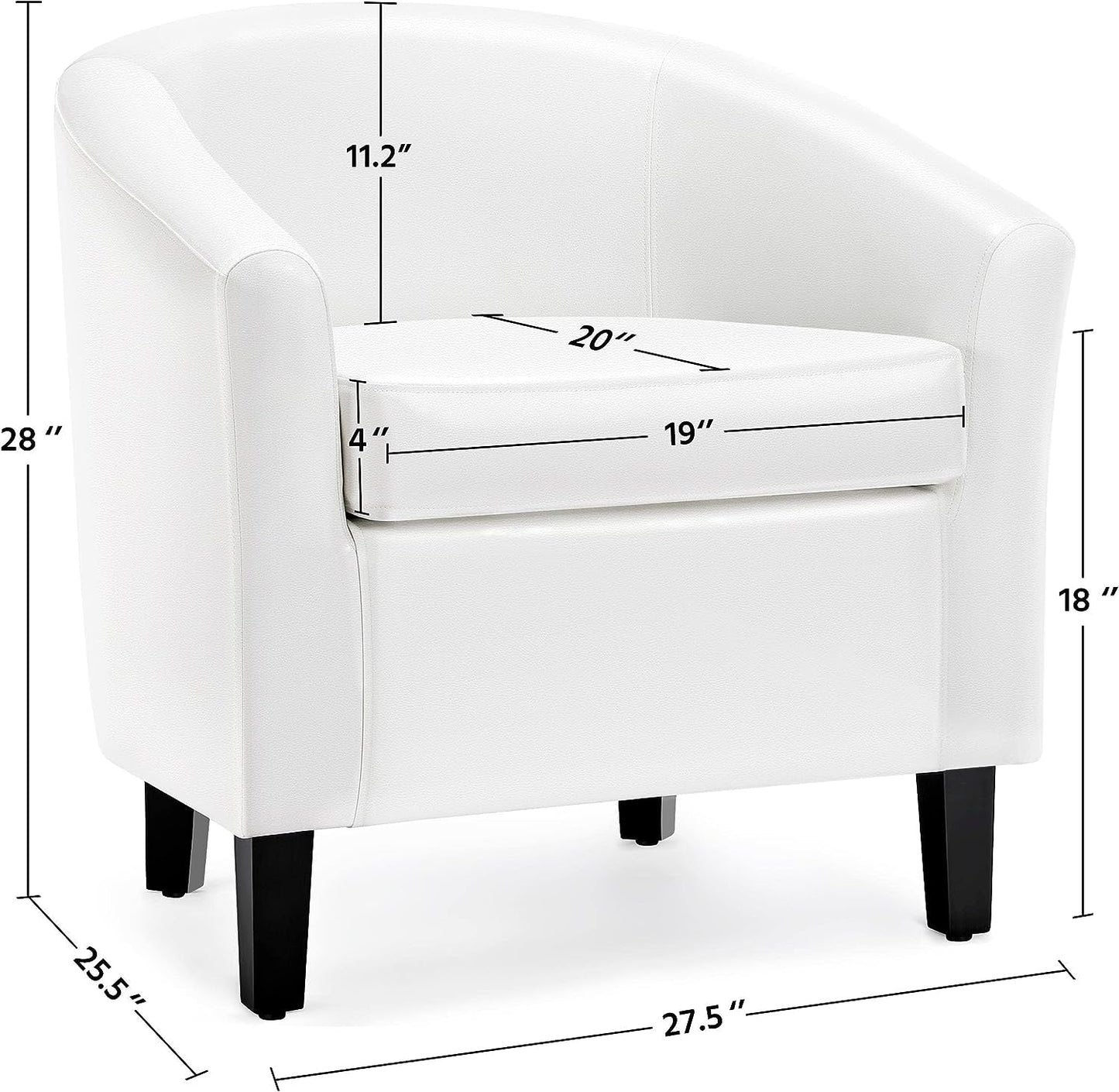 White Leather Chair, Faux Leather Accent Chair, Modern Barrel Chair Comfy Club Chair with Soft Padded and Solid Legs for Living Room Bedroom Reception Room, White