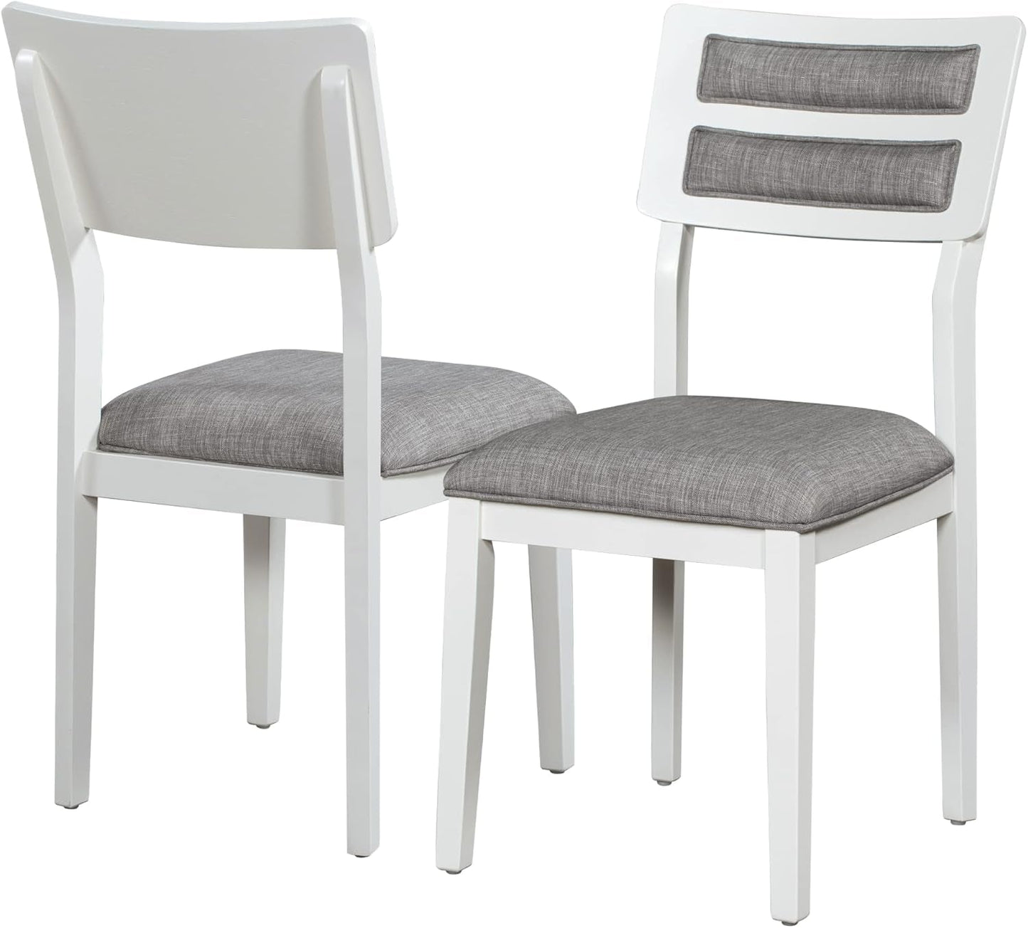 6 Pieces Dining Table Set with Bench, Rectangle Dining Table with 4 Upholstered Chairs & a Bench, Kitchen Table Chairs Set for 6 Persons, Wood Dining Room Set - White+Gray