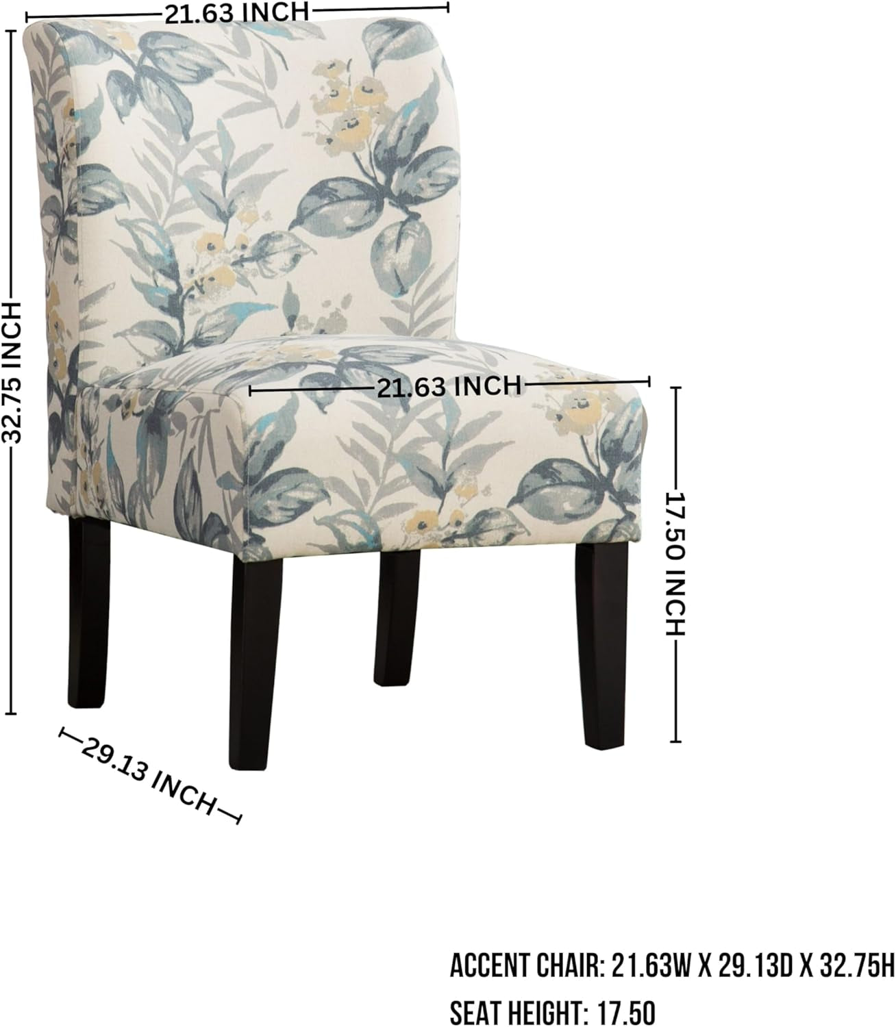 Capa Print Abric Armless Contemporary Accent Chair, Blue Leaves