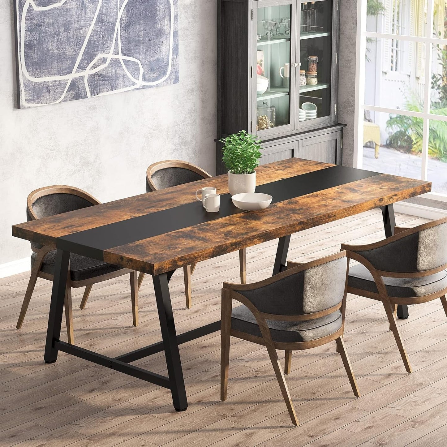 Dining Table for 8 People, 70.87-Inch Rectangular Wood Kitchen Table with Strong Metal Frame, Industrial Large Long Dining Room Table for Big Family (Rustic Brown)