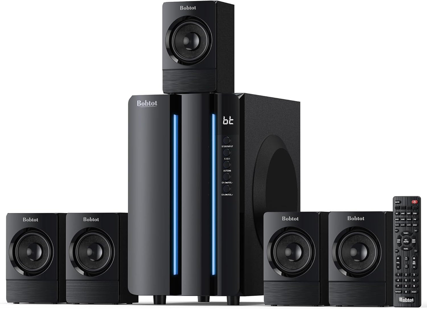 Surround Sound Systems Home Theater System - 800 Watts Peak Power 6.5" Subwoofer 5.1/2.1 Wired Stereo Speakers Strong Bass with HDMI ARC Optical AUX Bluetooth Input