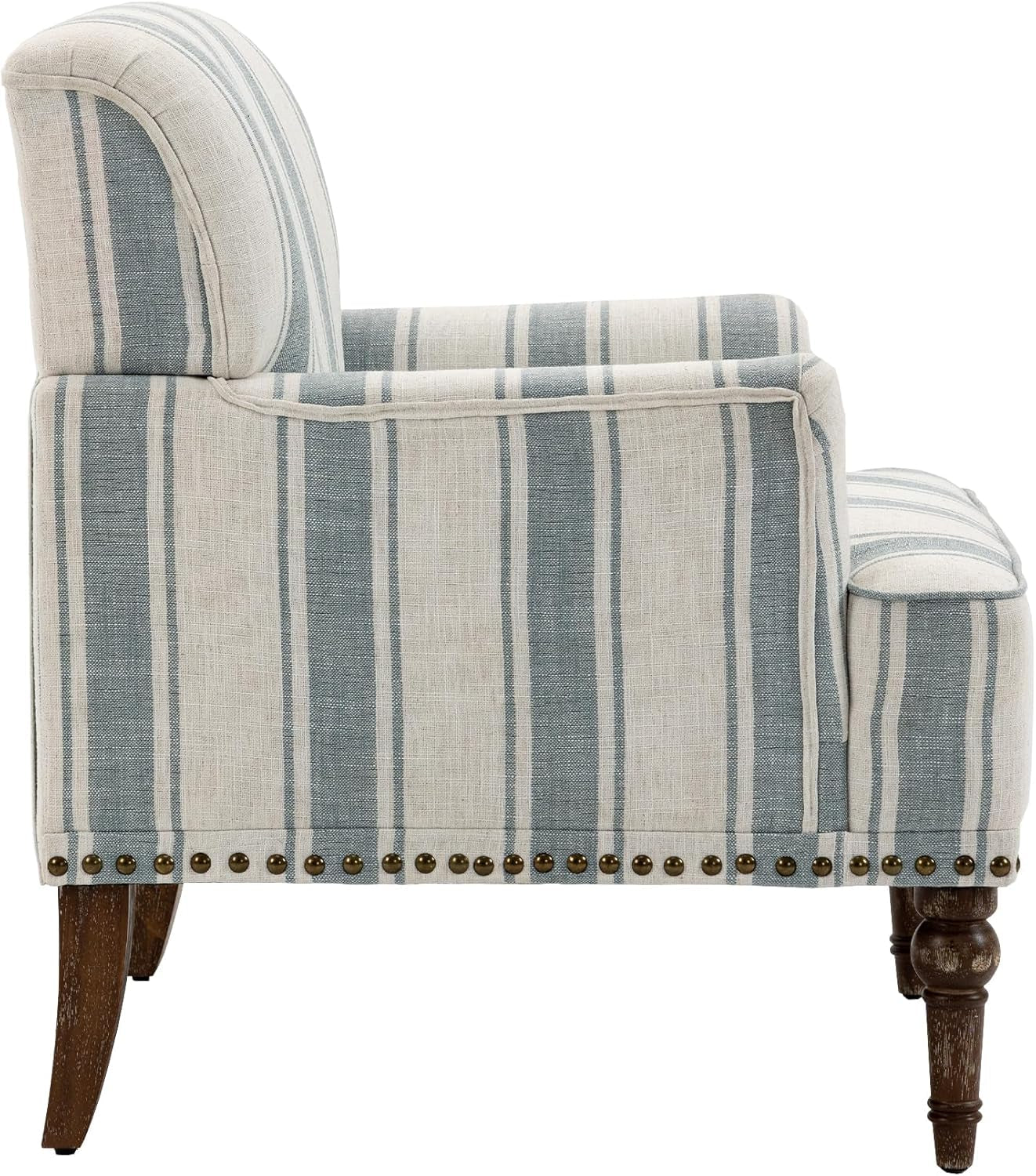 Stripe Accent Chair, Living Room Arm Chairs Modern Nailhead Trim Club Armchair with Wood Legs, Comfy Upholstered Sofa Lounge Seat Reading Seat Bedroom Side Seating for Home Office, Blue