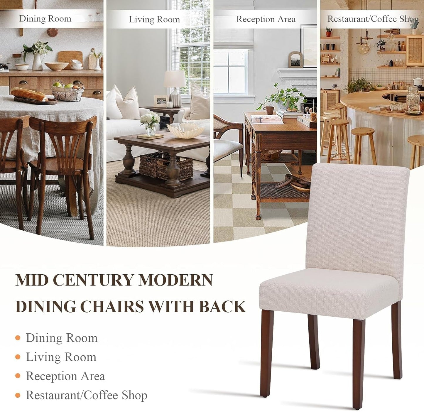 Upholstered Parsons Dining Chairs Set of 6, Modern Dining Room Chairs with Back, Fabric Kitchen Side Chairs with Wood Legs for Dinner Farmhouse Restaurant, Beige