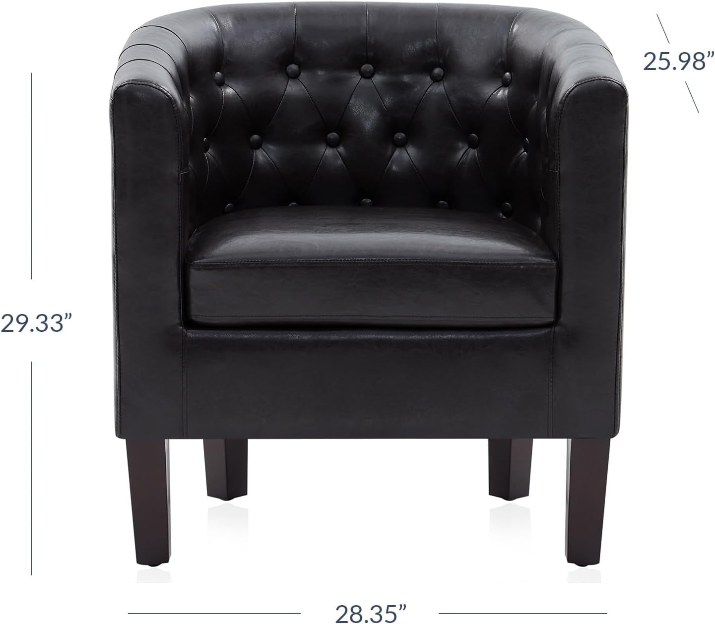 Brown Accent Chairs for Living Room, Elegant Arm Chair Upholstered Tufted Barrel Chair Club Chair for Bedroom with Sturdy Legs and Faux Leather - Berlinda (Brown)