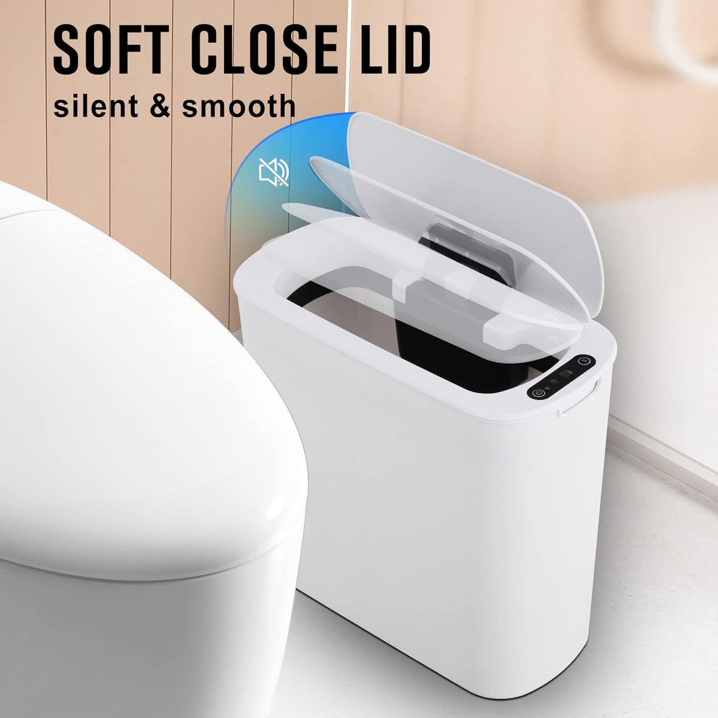 Automatic Motion Sensor Bathroom Trash Can with Lid, 2.6 Gallon Touchless Trash Bin, Smart Plastic Slim Garbage Can Small White Wastebasket for Toilet, Office, Rv, Bedroom, Living Room