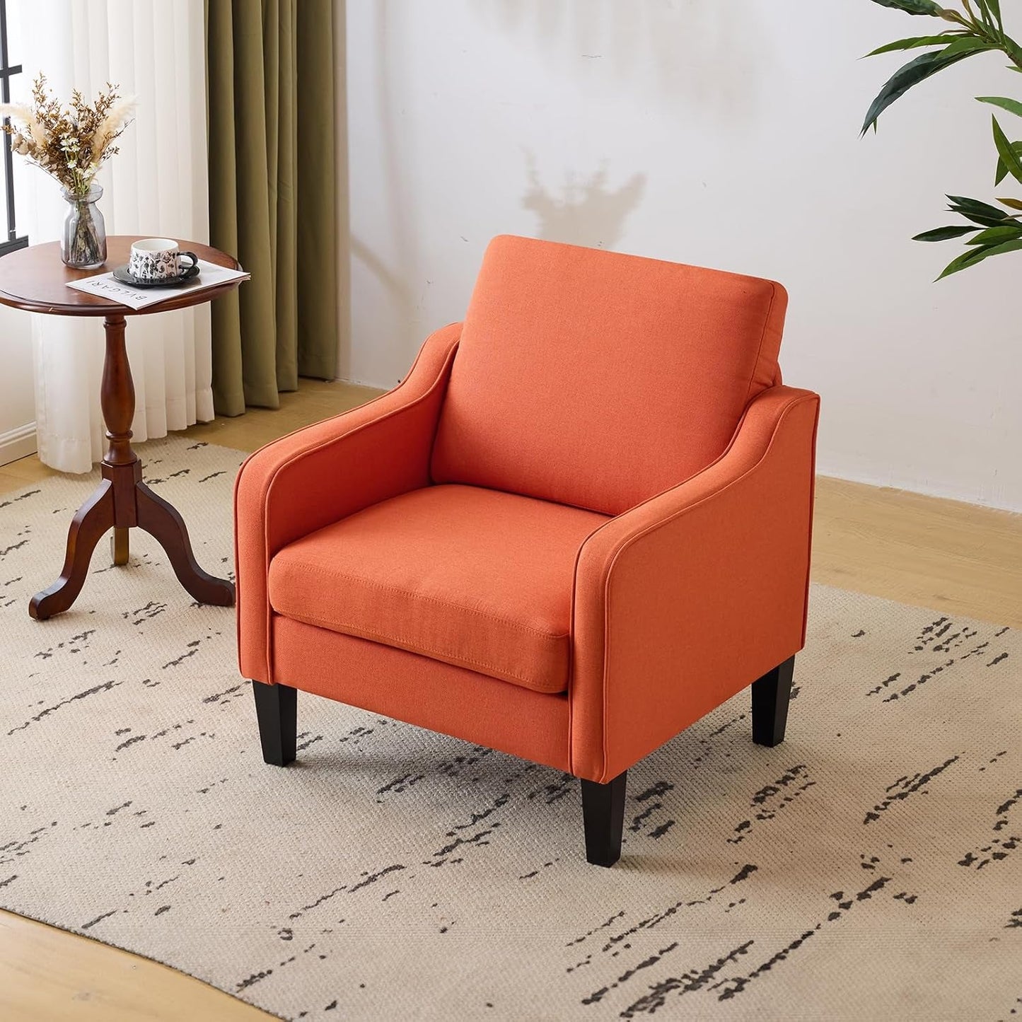 Burnt Orange Mid Century Modern Accent Chair for Living Room & Bedroom, Scooped Arm, Upholstered Comfy Chair for Apartment, Waiting Room