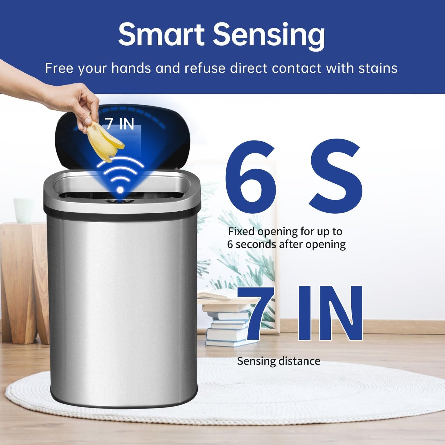 | 13 Gallon Trash Can with Lid | Automatic Touchless Garbage Can | Odor Control | Modern Oval Design | Easy to Clean | Stainless Steel | Fits Any Kitchen, Bathroom, Office or Home