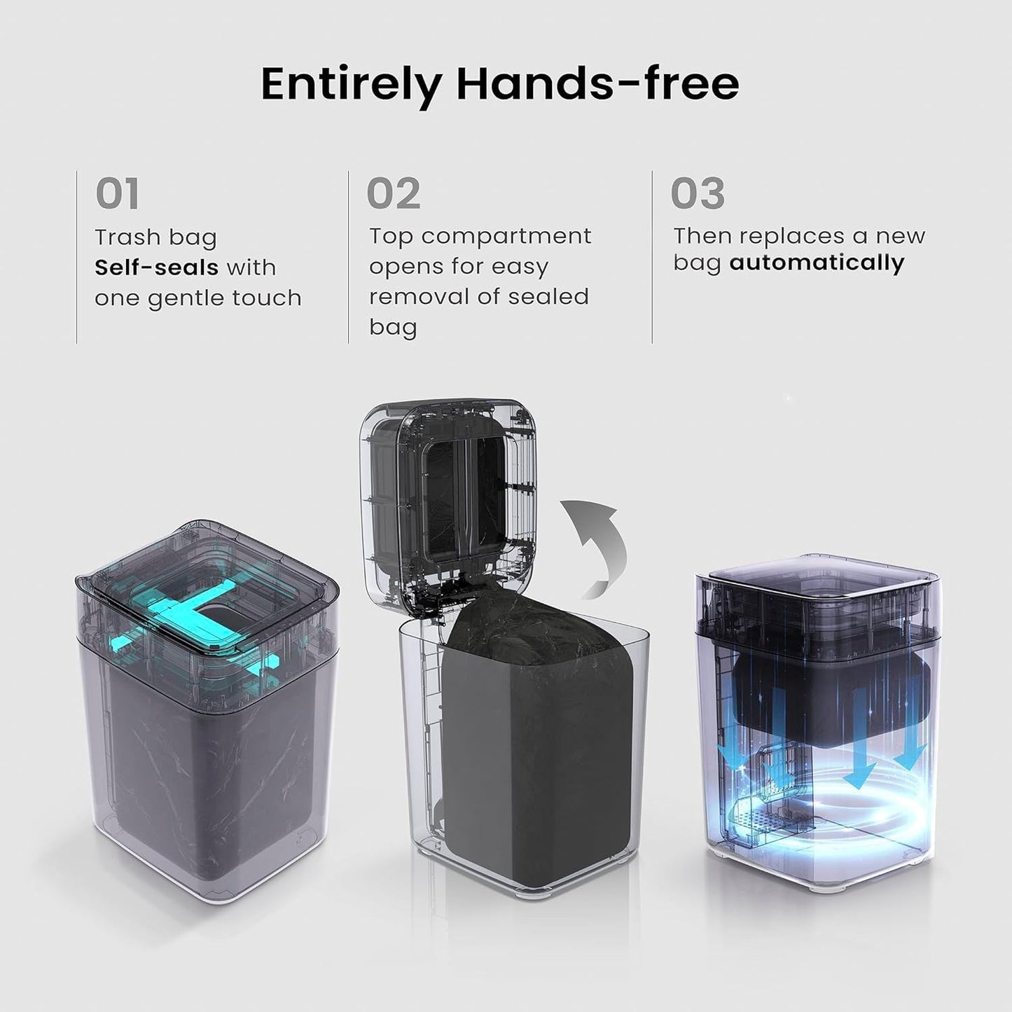 Automatic Self Changing Trash Can,Self Sealing Trash Can,Self Bagging Motion Sensor Touchless Garbage Can for Kitchen Bathroom Office, 4.5 Gallon 17L, 12 Refill Rings