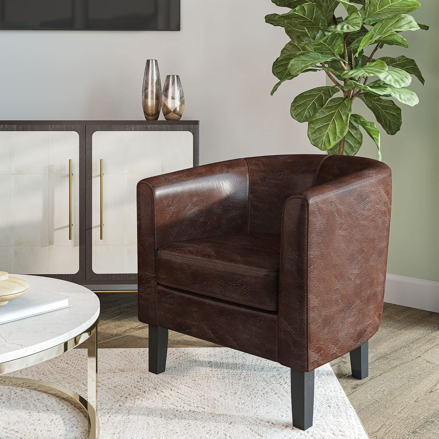 Accent Barrel Chair, Club Tub Sofa Corner Chair with Flared Legs and Cozy Soft Padding for Living Room Bedroom Waiting Room - Caramel