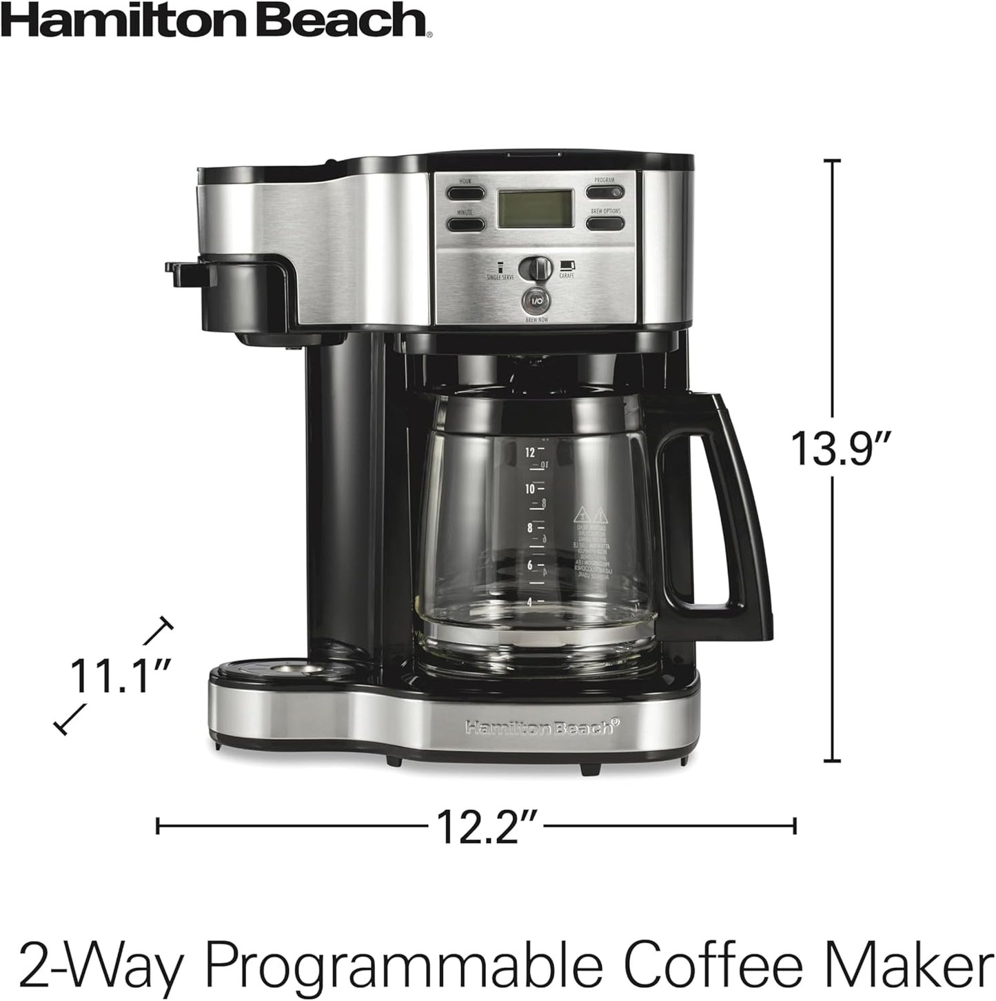 2-Way Programmable Coffee Maker, 12 Cup Glass Carafe and Single Serve Coffee Maker, Black with Stainless Steel Accents, 49980RG