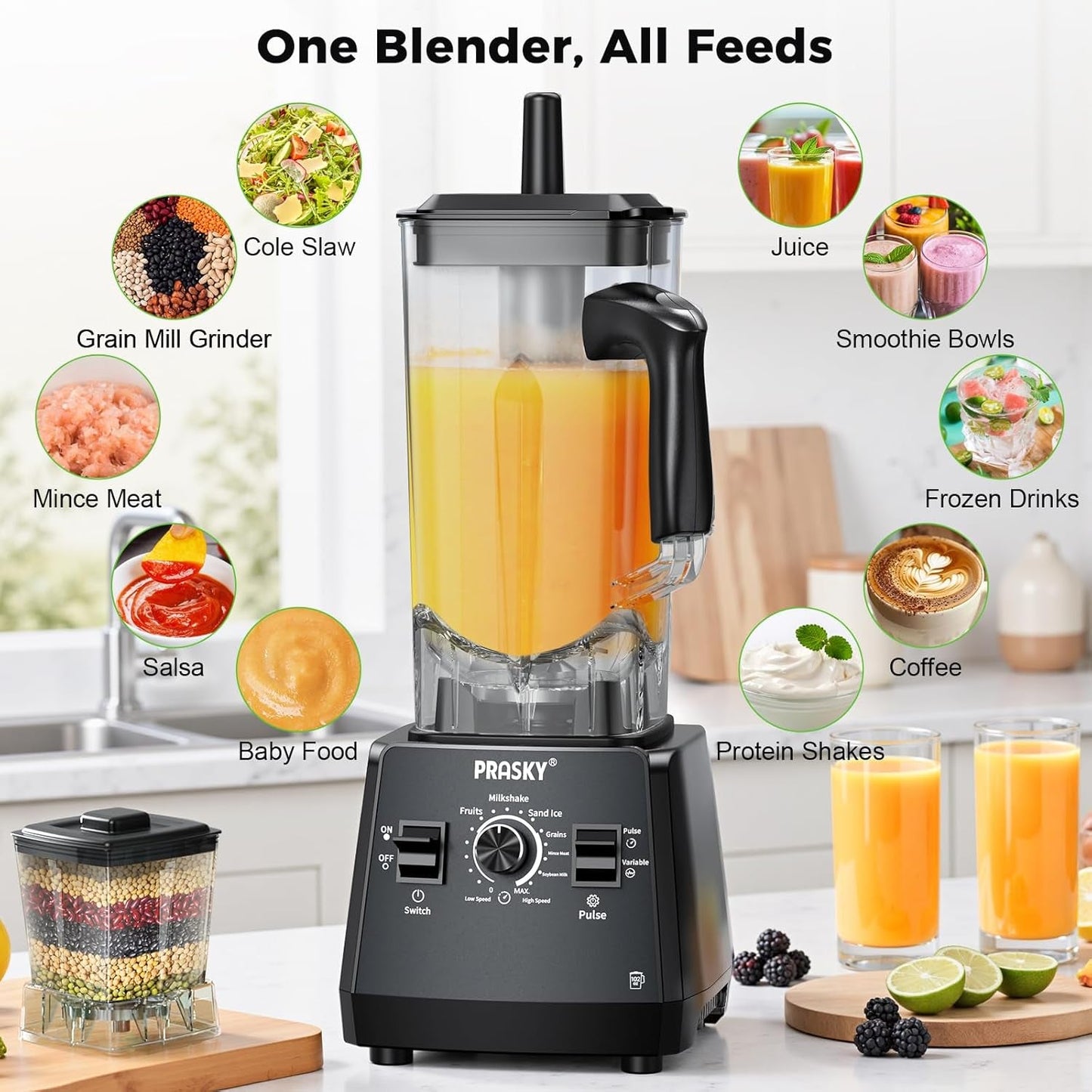Blenders for Kitchen, Smoothie Blender Large Capacity, 2400W  Countertop Blender with 101Oz Juice & Grinder Jar, Bpa-Free, 25000 RPM Blender for Smoothies, Ice, Frozen Fruit (Gray, 3L)