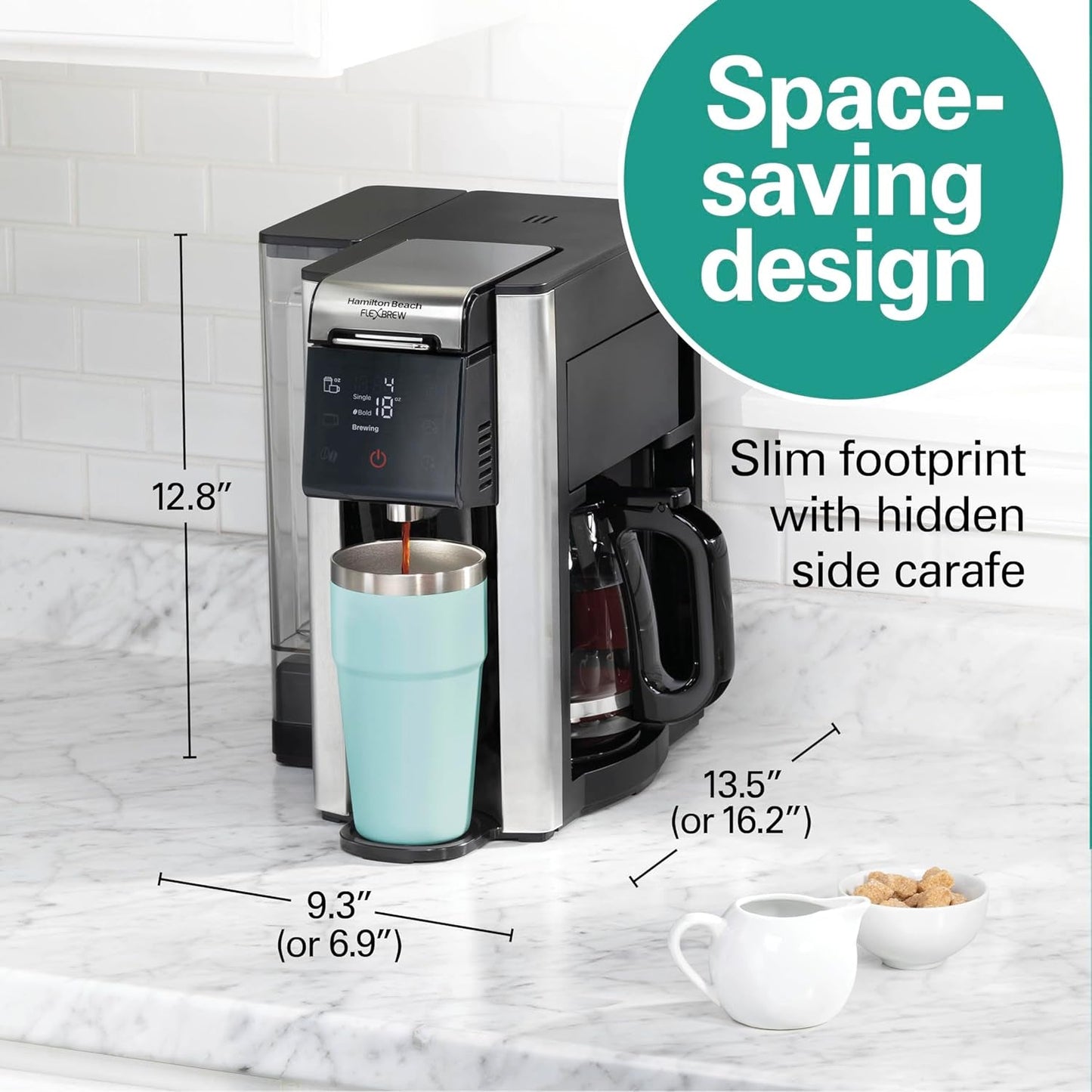 Flexbrew Advanced 5-In-1 Programmable 12 Cup Drip and Single Serve Hot & Iced Coffee Maker with Movable 60 Oz. Water Reservoir, Use Pod Packs and Grounds, Fast Brewing, Black (49924)