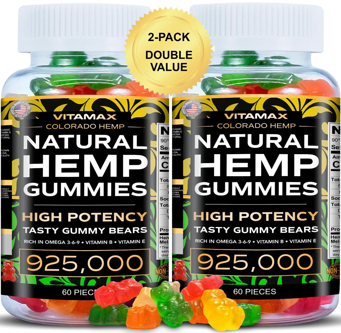 Natural Gummies for Stress Relief - For Pain, Insomnia & Anxiety 120ct (2 Pack)