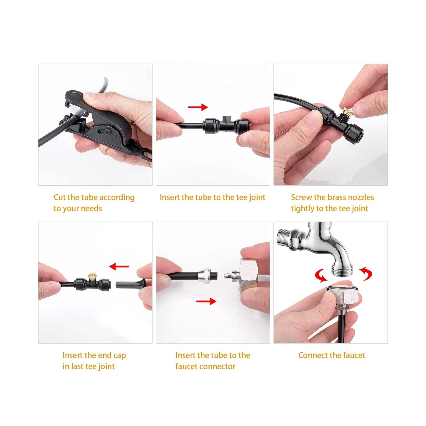 Misting Cooling System 98.4FT (30M) Misting Line + 50 Brass Mist Nozzles + 45 T-Connectors + 1 Faucet Adapters (3/4") Outdoor Mister for Patio Garden Greenhouse Trampoline for Waterpark
